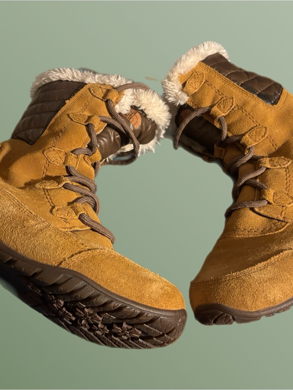 The North Face Women's Tan Suede-Look Insulated Winter Boots 7.5